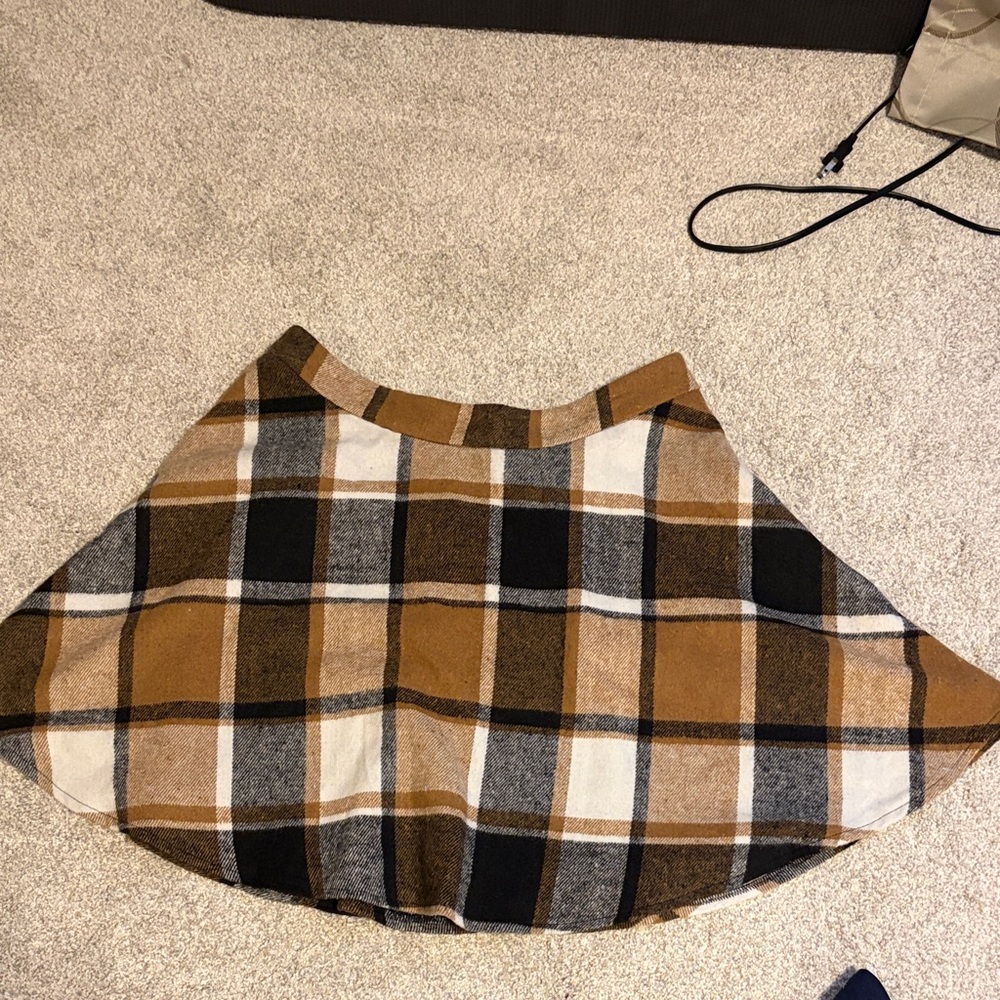 Cupshe Plaid Circle Skirt in Mustard, Black & Cream